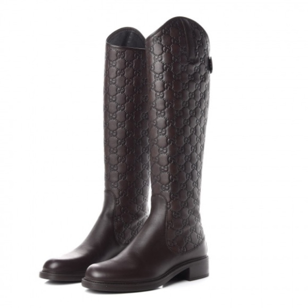 GUCCI Guccissima Calfskin Miro Soft Knee High Riding Boots 36.5/6.5 Chocolate
